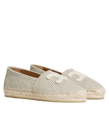 Celine Women's Les Espadrilles Celine With Triomphe Signature In Striped Canvas & Embroidered Patch Cream