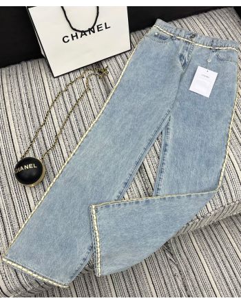 Chanel Women's Denim Straight Pants Light Blue