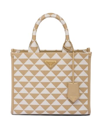 Prada Small Prada Symbole Embroidered Fabric Handbag 1BA354 Cream