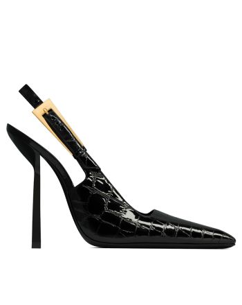 Saint Laurent Women's Lee Slingback Pumps In Crocodile-Embossed Leather Black