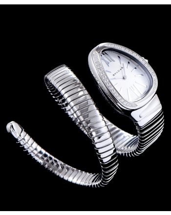 Bulgari sliver tone stainless steel and diamond watch White